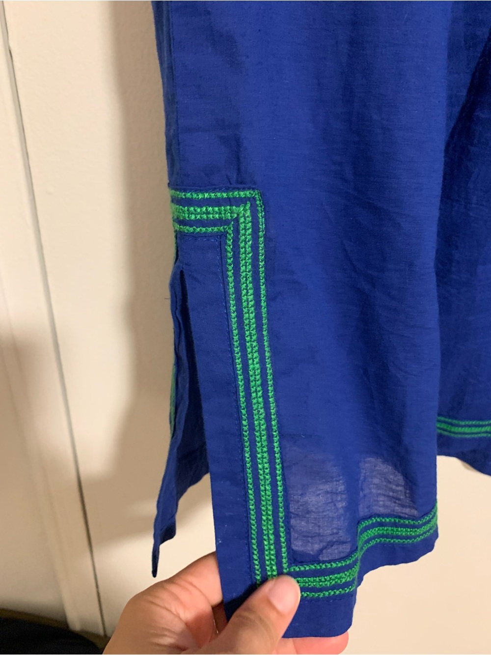 Gretchen Scott Designs Cobalt Blue Dress with Green Embroidery - Picture 7 of 10